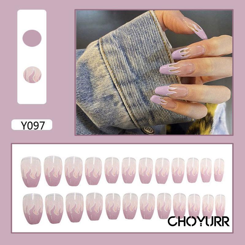 【COD】24Pcs / Set Kuku Palsu Short Fake Nails Tips Fashion Nail Art  Stiker Kuku Palsu-CH