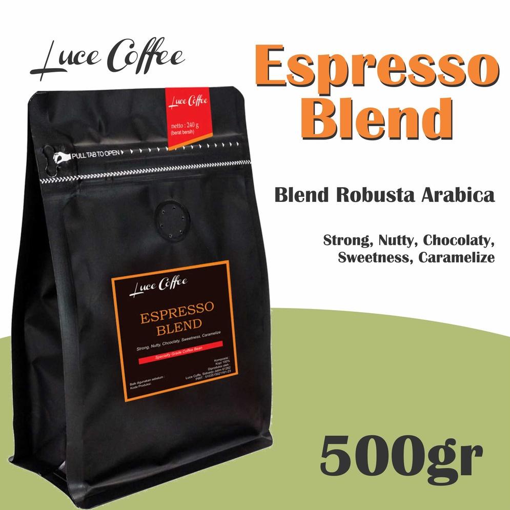 

✔✔SALE✔✔ Luce Coffee, Kopi Espresso Blend Robusta Arabica 500gr - Biji sangrai atau bubuk