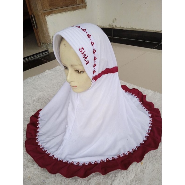 jilbab sekolah//SD//Mi//renda//bordir nama