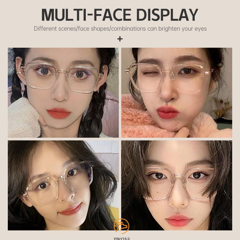 【COD】Ultra-light Large Square Frame Blue Light Blocking Glasses Women Plain Transparent Color Frame  Fashion Kacamata Anti Cahaya Biru Miopia Logam Korea Pria Dan Wanita