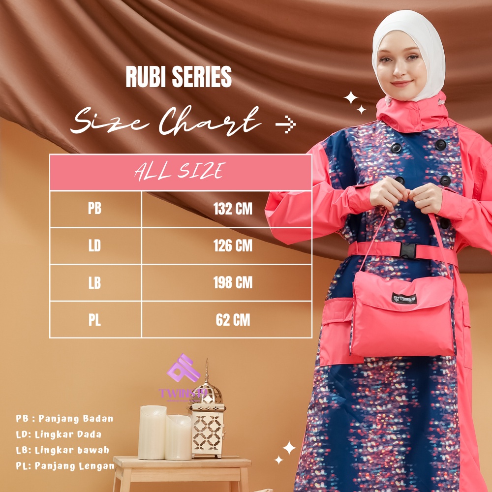 Jas Hujan Wanita Model Gamis Muslimah Jas Hujan Hijab Syar'i Jumbo Anti Rembes Jas Gamis RUBI SERIES By TWINS19