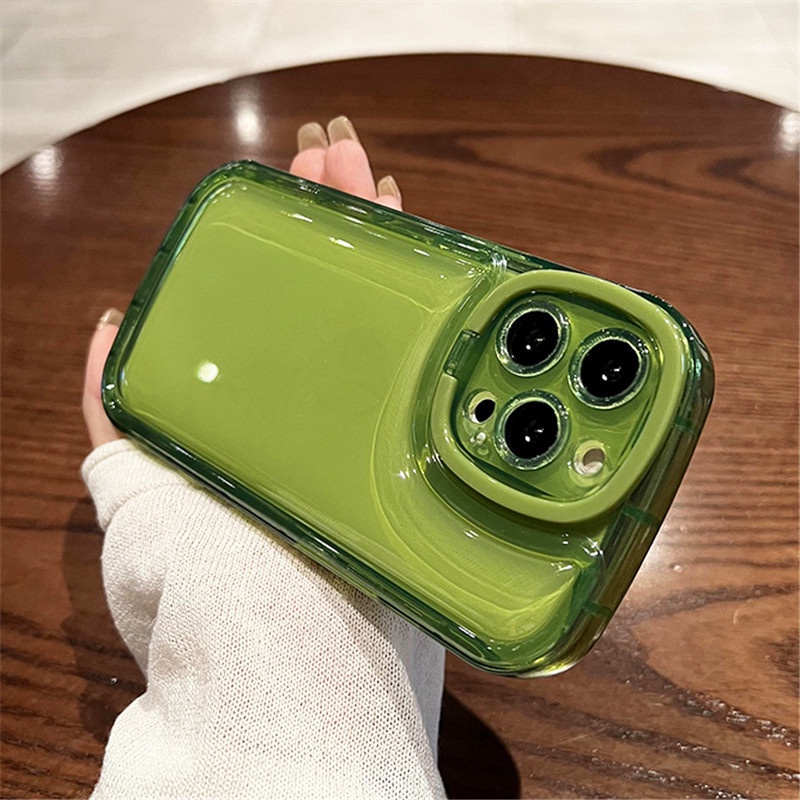 Holder Lipat Tak Terlihat Ring Stand Lensa Kamera Casing Ponsel Transparan Kompatibel Untuk iPhone 13 12 11 12Pro 13Pro Max Soft Candy Back Cover