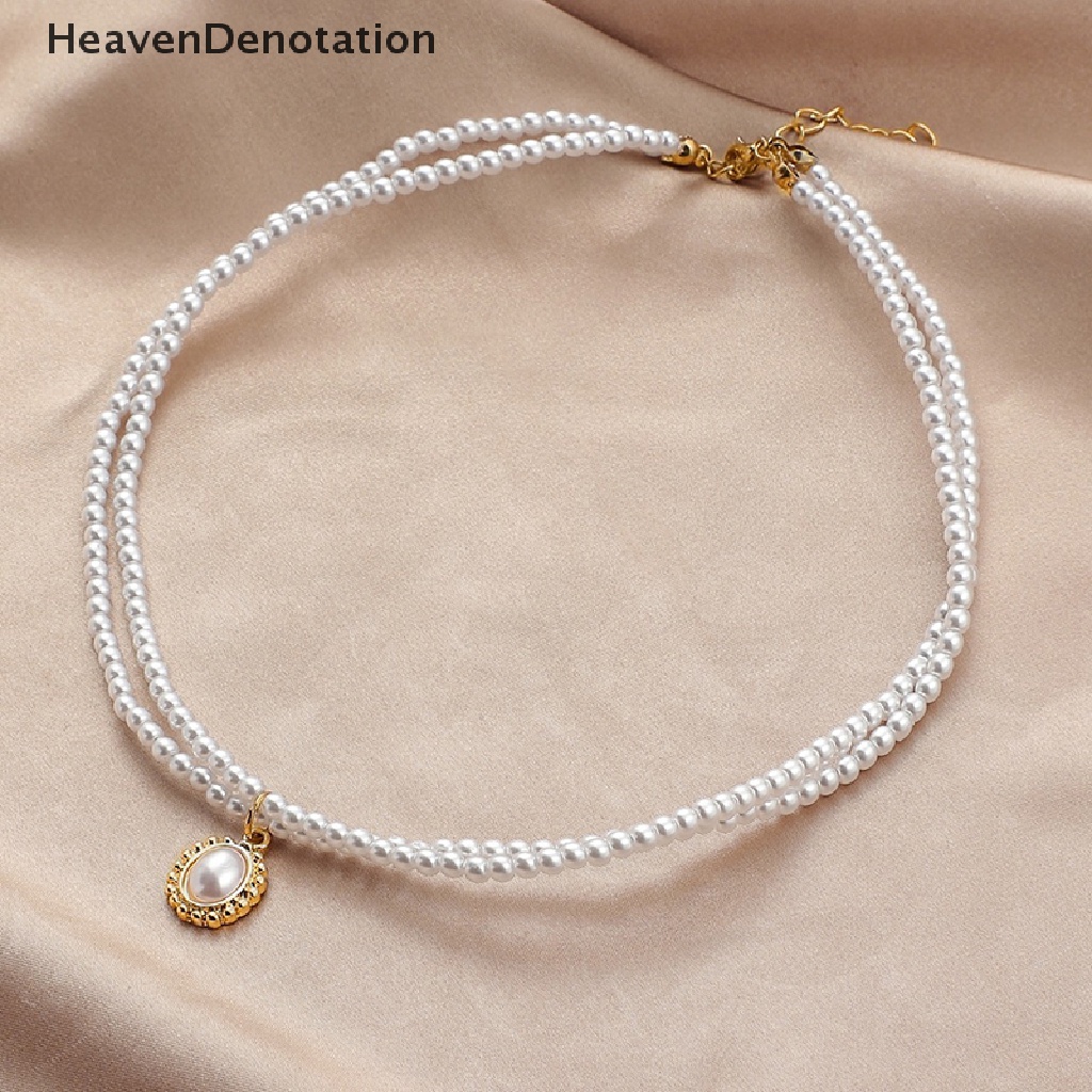 [HeavenDenotation] Fashion Wanita Kalung Choker Retro Double Layer Mutiara Sederhana Populer Kalung Pernikahan Wanita Kalung Leher Rantai Manik-Manik Kalung Chocker Kerah Perhiasan Hadiah HDV