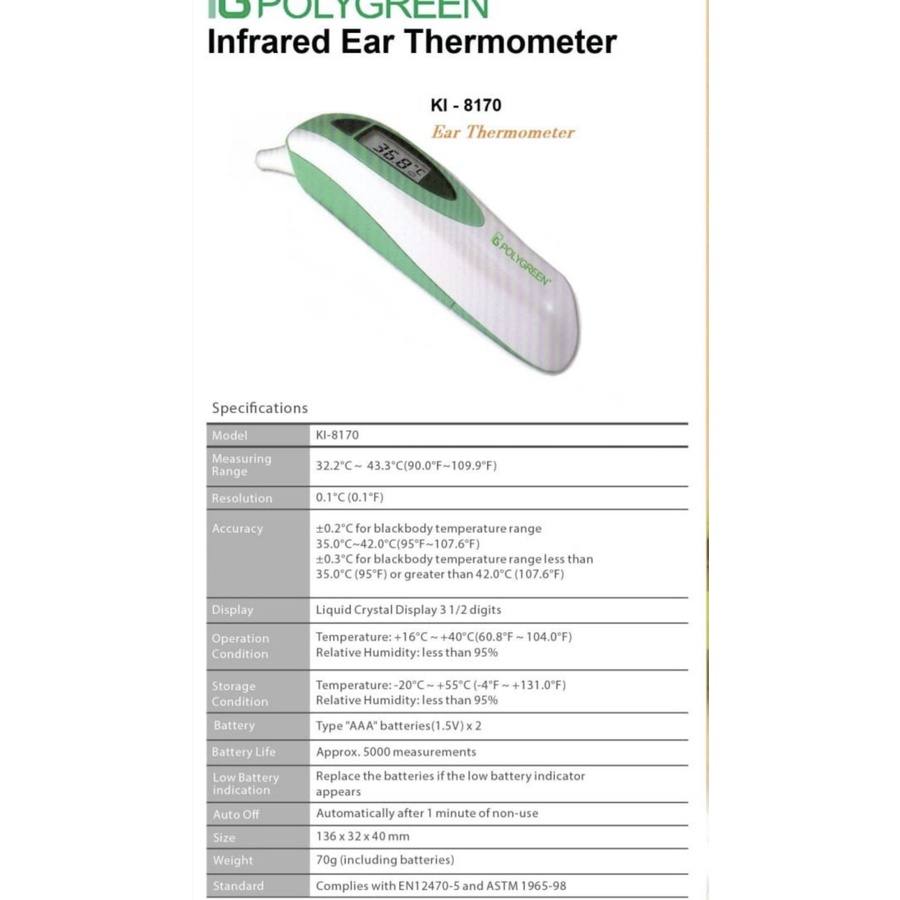 THERMOMETER EAR INFRARED TERMOMETER DIGITAL TELINGA POLYGREEN MEDICAL ONLINE MEDICALONLINE