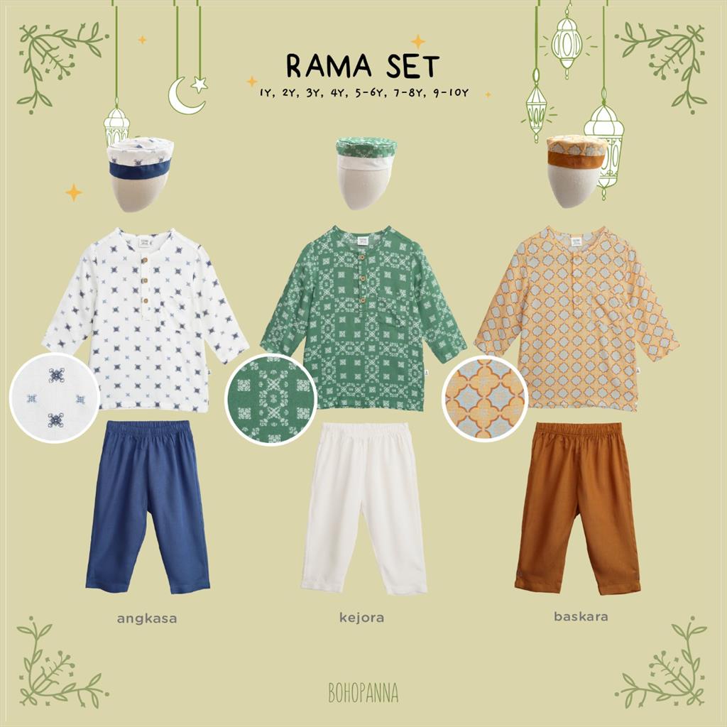 [TOMS] BOHOPANNA (1set) Rama Set / Baju Muslim Koko + Peci Anak Laki2 Lebaran Raya Ramadhan 2023 Terbaru