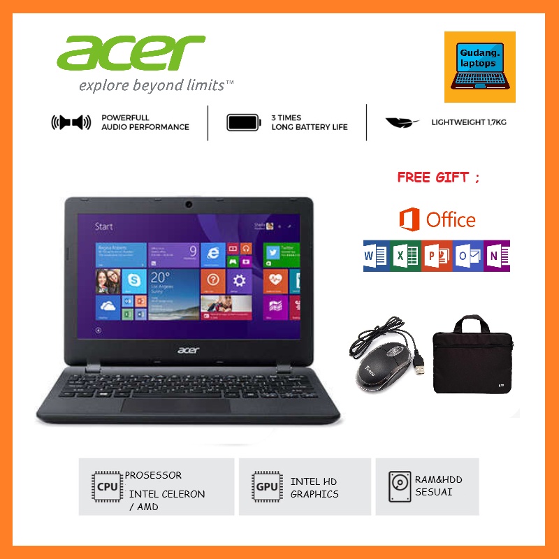 LAPTOP/NOTEBOOK MURAH  ACER 12" RAM 4GB HDD 500GB