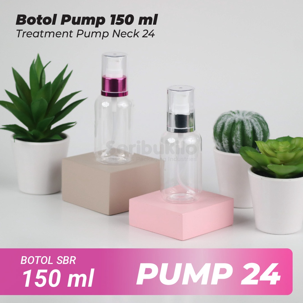 Botol Pump 150 ml SBR / Botol PET Treatment Pump 150 ml Pink &amp; Silver Full Cover