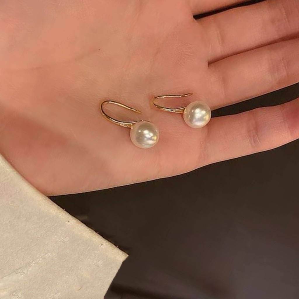 Temperamen Kait Telinga Mutiara Prancis High-End All-Match Anting Anting Sederhana Dingin