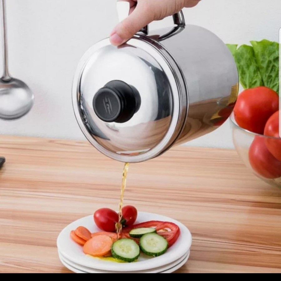 OIL POT FILTER 1300ML SARINGAN STAINLESS MINYAK GORENG SISA WADAH JELANTAH TEMPAT MINYAK SARINGAN 1.3LITER