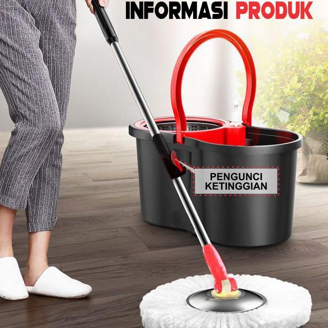 ➯ Alat Pel Lantai Spin Super Magic Mop Praktis Ember Bilas Bahan PP Plastik & Baja Tahan Karat Perle