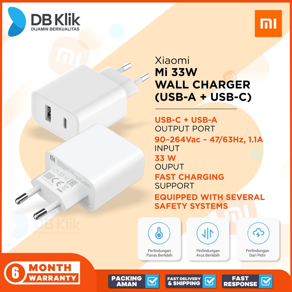 Wall Charger Xiaomi MI 33W USB A + USB C port - MI 33W Fast Charging