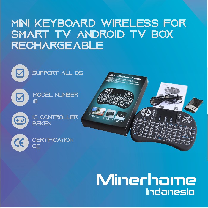 Mini Keyboard Wireless for Smart TV Android TV Box Rechargeable