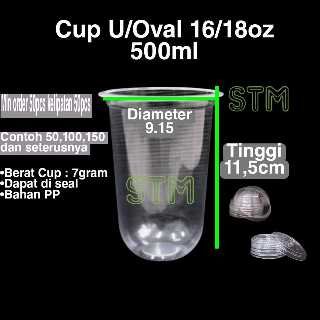 Cup oval PP 16/18 oz + tutup/gelas U plus tutup/seal cup oval bisa di seal termasuk tutup