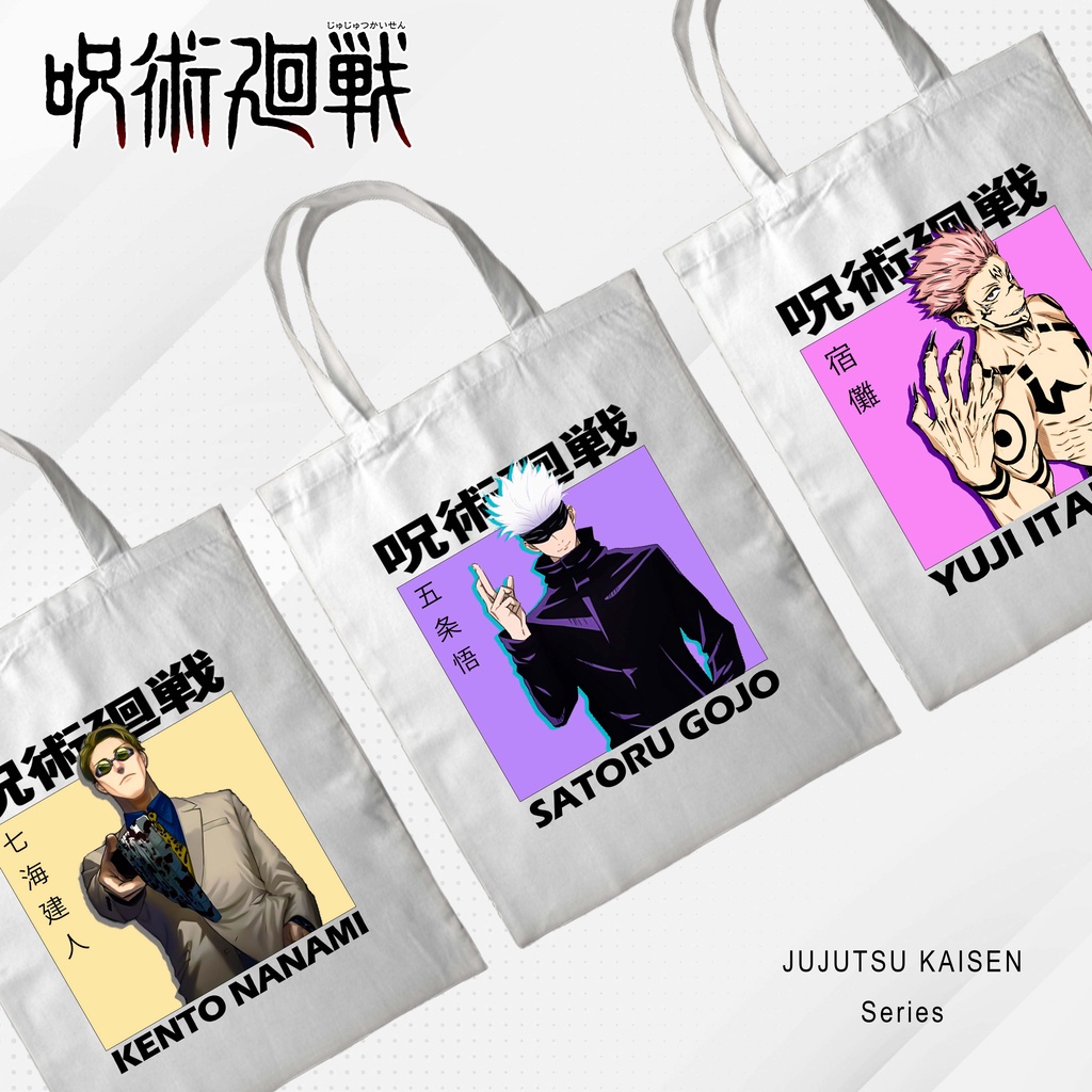 Totebag Anime Jujutsu Kaisen Sukuna Gojo Satoru Megumi Nanami Tote bag premium Totebag zipper totebag velcro Termurah