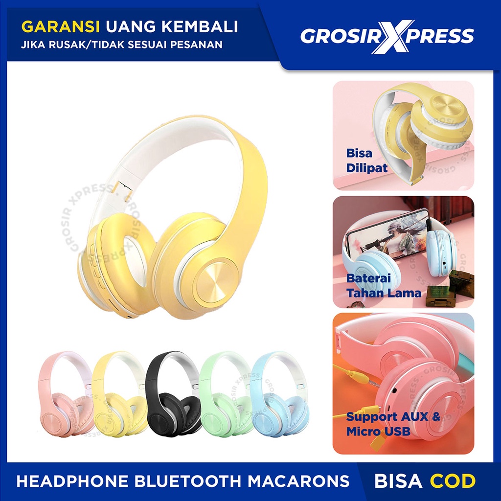 Headset Bluetooth Macaron NBP33 Headphone Wireless Henset Hetset Bando Slot Memori Untuk Santai Olahraga Lainnya | GROSIRXPRESS