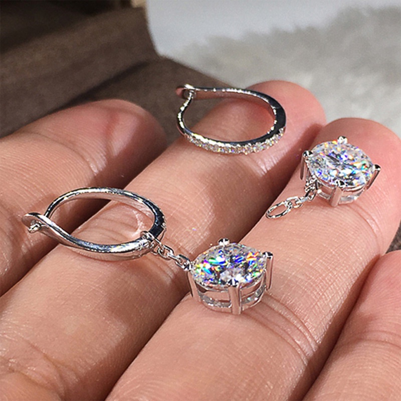 Anting Menjuntai Wanita Bergaya Sederhana Dengan Rantai Cubic Zirconia Bulat Terkait Halus Pengantin Pernikahan Perhiasan Trendi