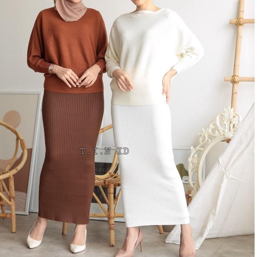 ➭ Rok rajut span premium Import Long pensil rib knit skirt ❊