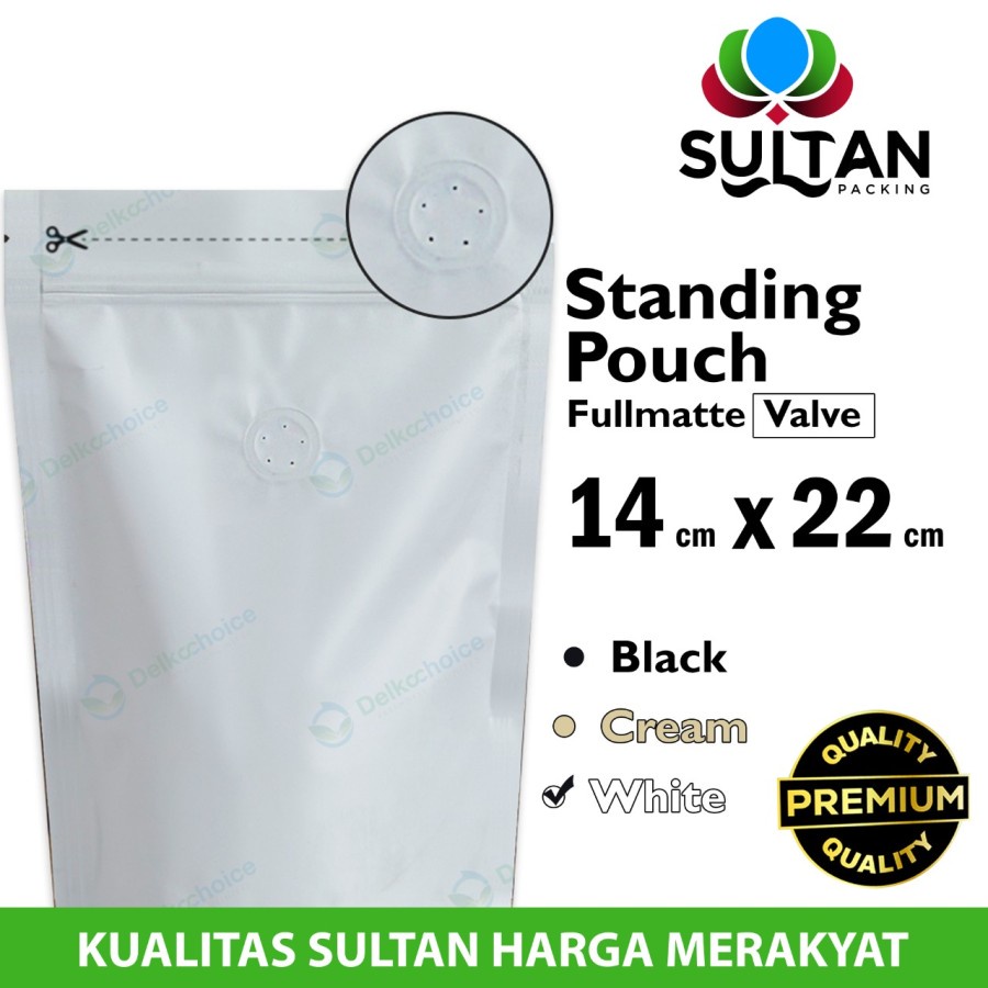 STANDING Pouch White 14x22cm VALVE NON WINDOW ZIPLOCK plastik klip