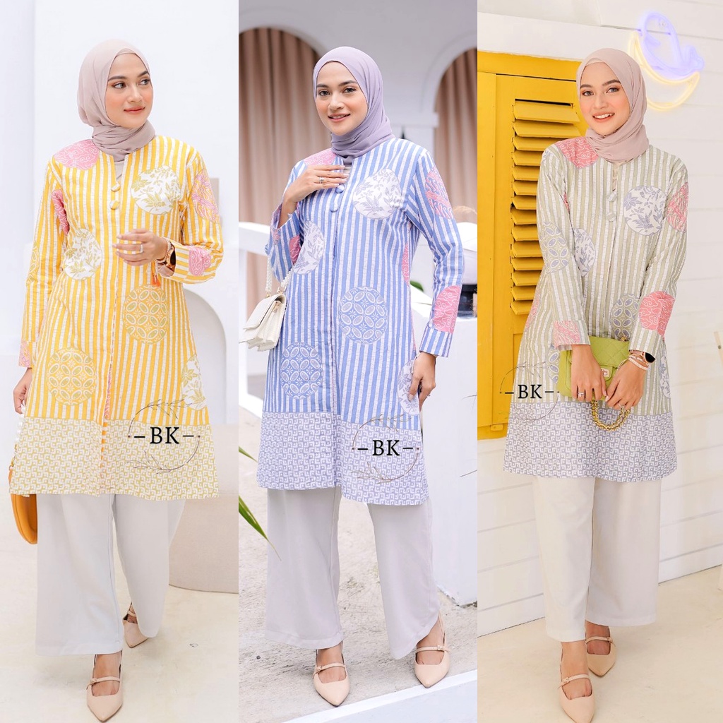 Tunik Batik Wanita Modern Atasan Batik Kerja Kantor Wanita Batik Soft Pastel