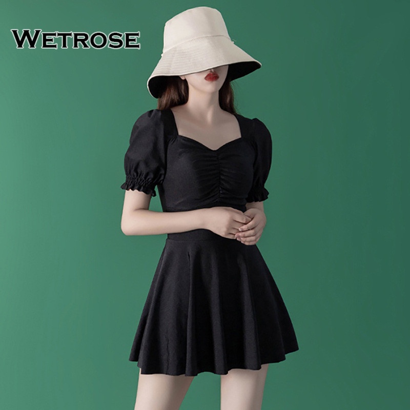 【Wetrose】Ready Stock New Fashion Super Fairy Sexy One-Piece Konservatif Hitam Pakaian Renang Renang Swimwear Swimsuit