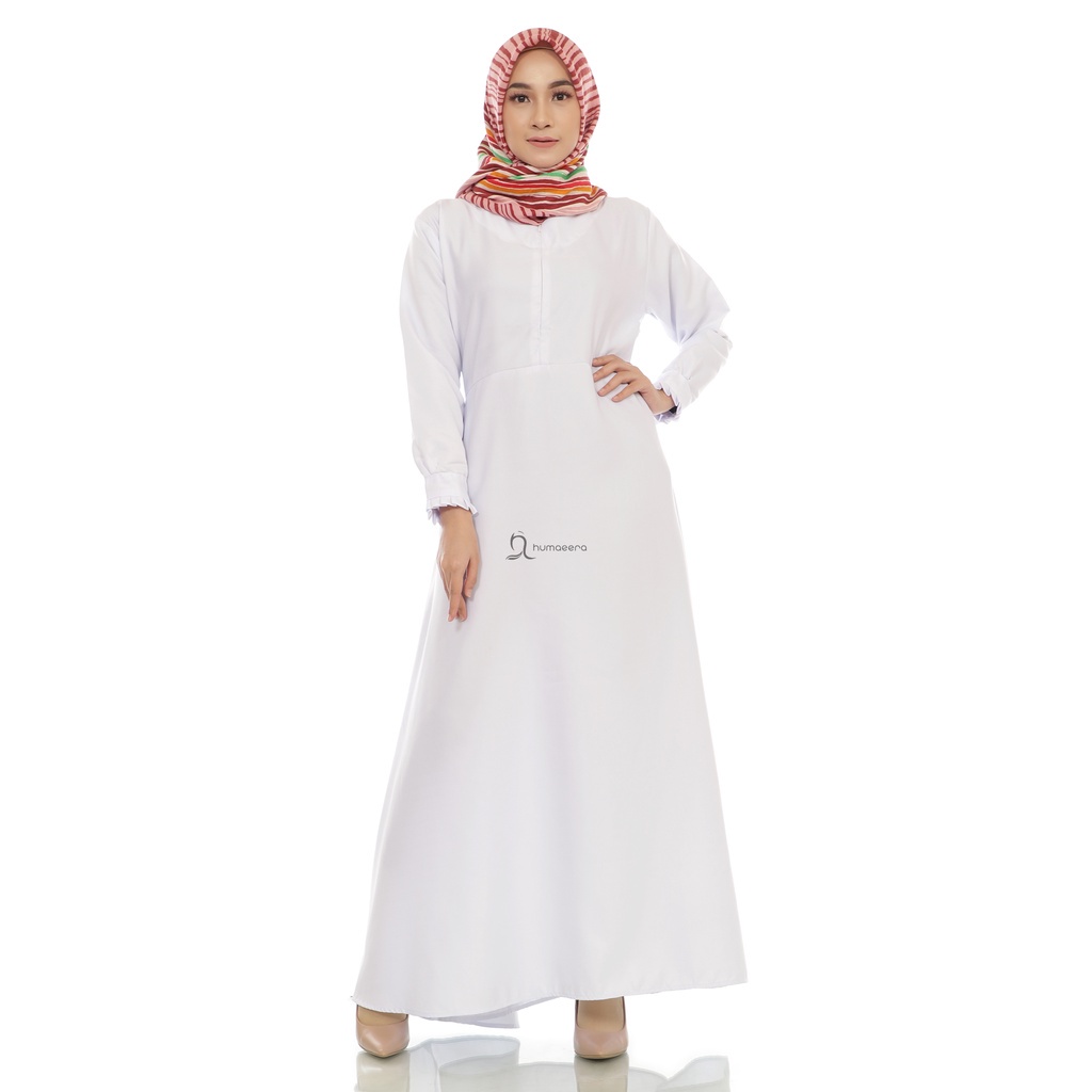 Gamis Seragam Putih Gamis Polos syari kekinian baju lebaran remaja Simple muslim pesta kondangan wan
