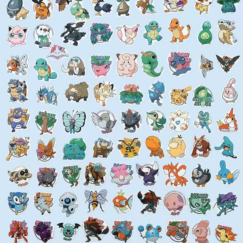 Stiker Graffiti Pokémon Pokémon Stiker Kartun Anime DIY Skateboard Stiker Koper PVC