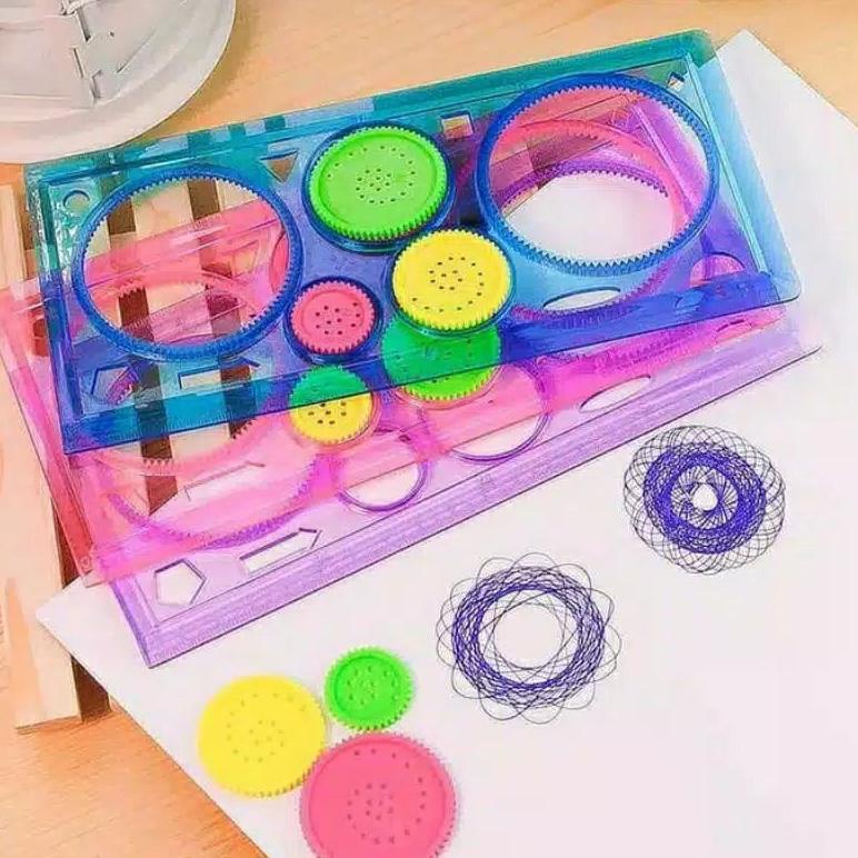 

W78 1 Set Penggaris Bunga Putar/ rotari Ajaib Spirograph Mistar Dekorasi Huruf Simbol TERLARIS ㍾