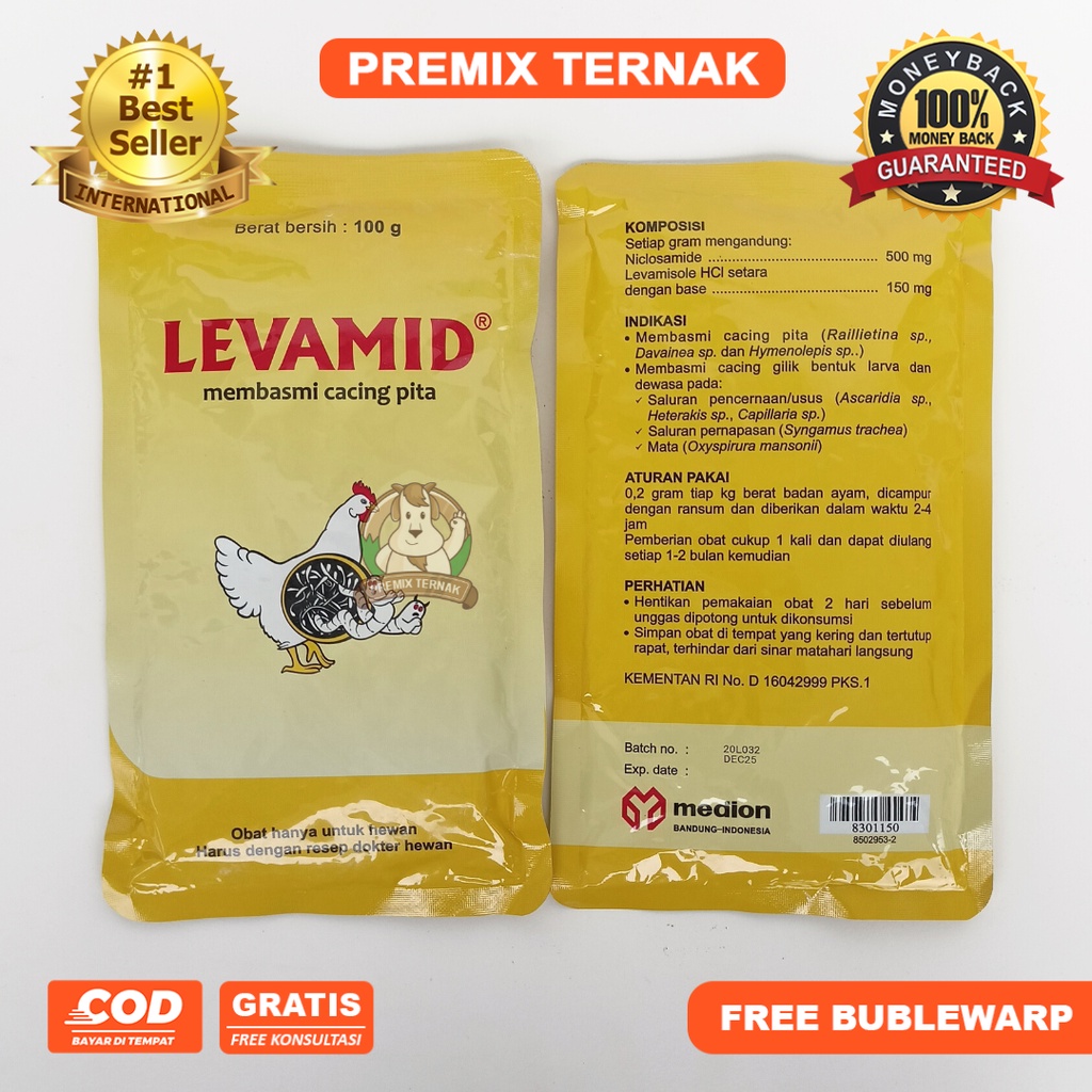 LEVAMID 100 gram - Obat Cacing Pita Gilik Ayam Burung Unggas Hewan - Like Veta Levasol