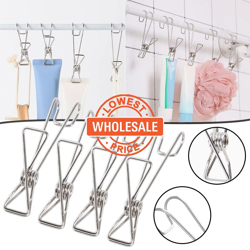 [Harga Grosir] Klip Ekor Panjang Portable Rumah Jepitan Serbaguna Handuk Kamar Mandi Klip Postcard Penjepit Dapur Rak Pengering Pasak Baju Stainless Steel Premium