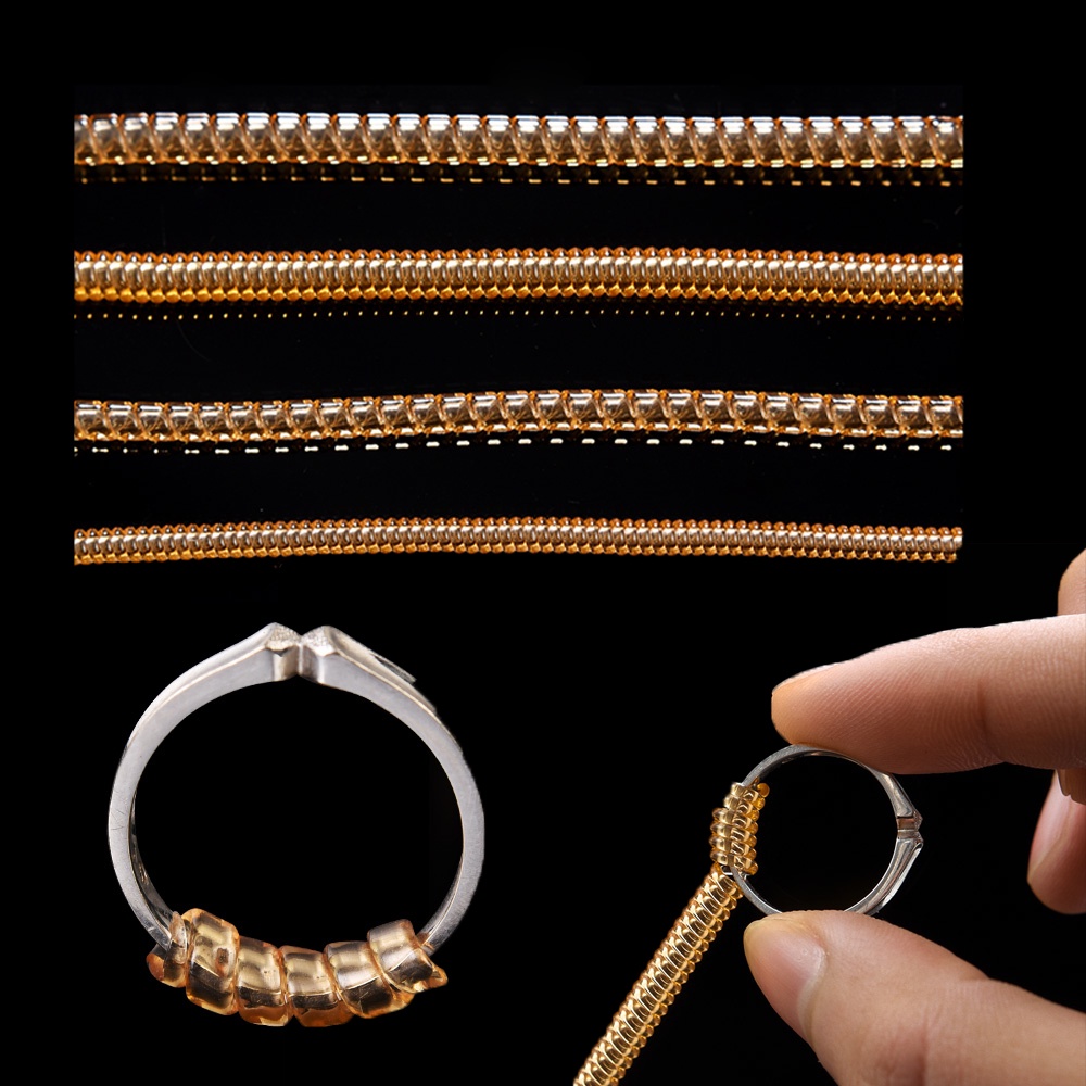[Unggulan] Spiral Ring Sizer Resizer Jewelry Guard Gold Transparan Invisible Ring Size Adjuster Rings Pengencang Alat Untuk Cincin Longgar