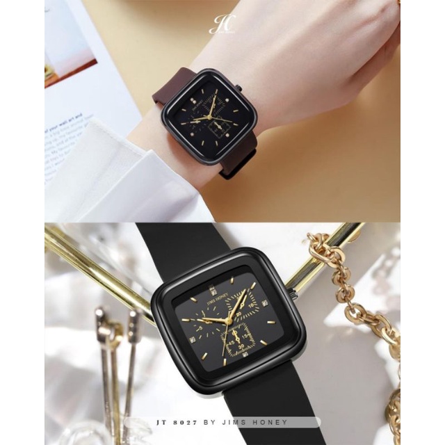 JIMS HONEY 8027 ORI JAM TANGAN RUBBER BAND UNISEX WANITA PRIA ANTI AIR QUARTZ WATCH TALI KARET BOX