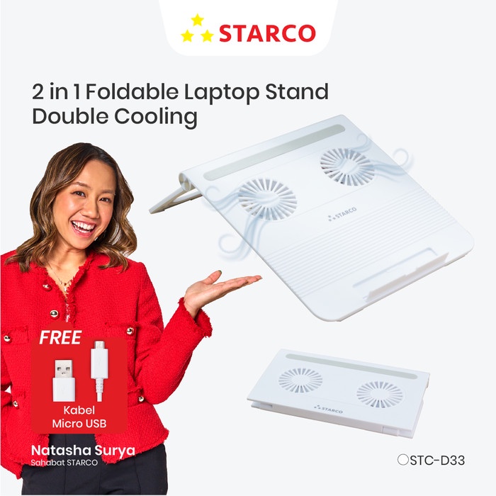 ✨BISA COD✨ -Starco 2 in 1 Foldable Laptop Stand Double Cooling Fan Meja Laptop- 1.2.23