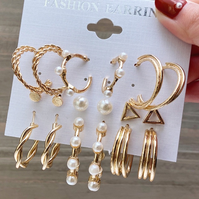 Anting Aksen Mutiara | Anting Warna Emas | 6pcs / Set Buku Literatur Dalam Bahasa Mandarin | Aksesoris Wanita | Sendok Garpu Bahan Stainless Steel