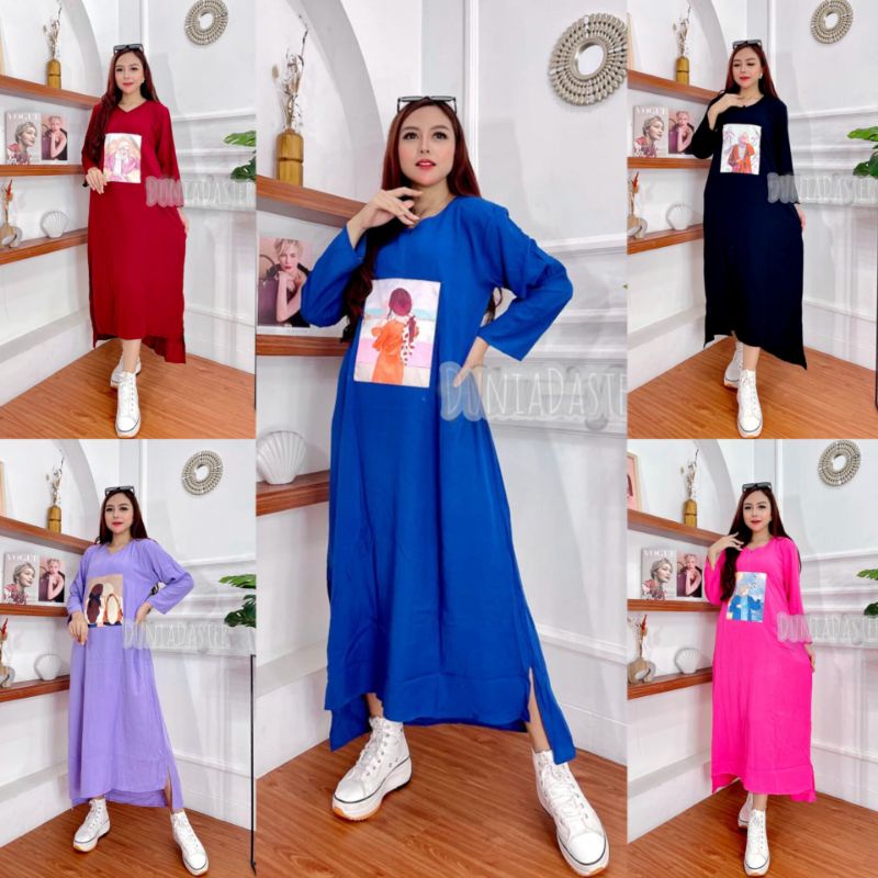 Daster Viral Baju Tidur Kekinian Rayon Kaos Longdress Busui Gamis Cantik