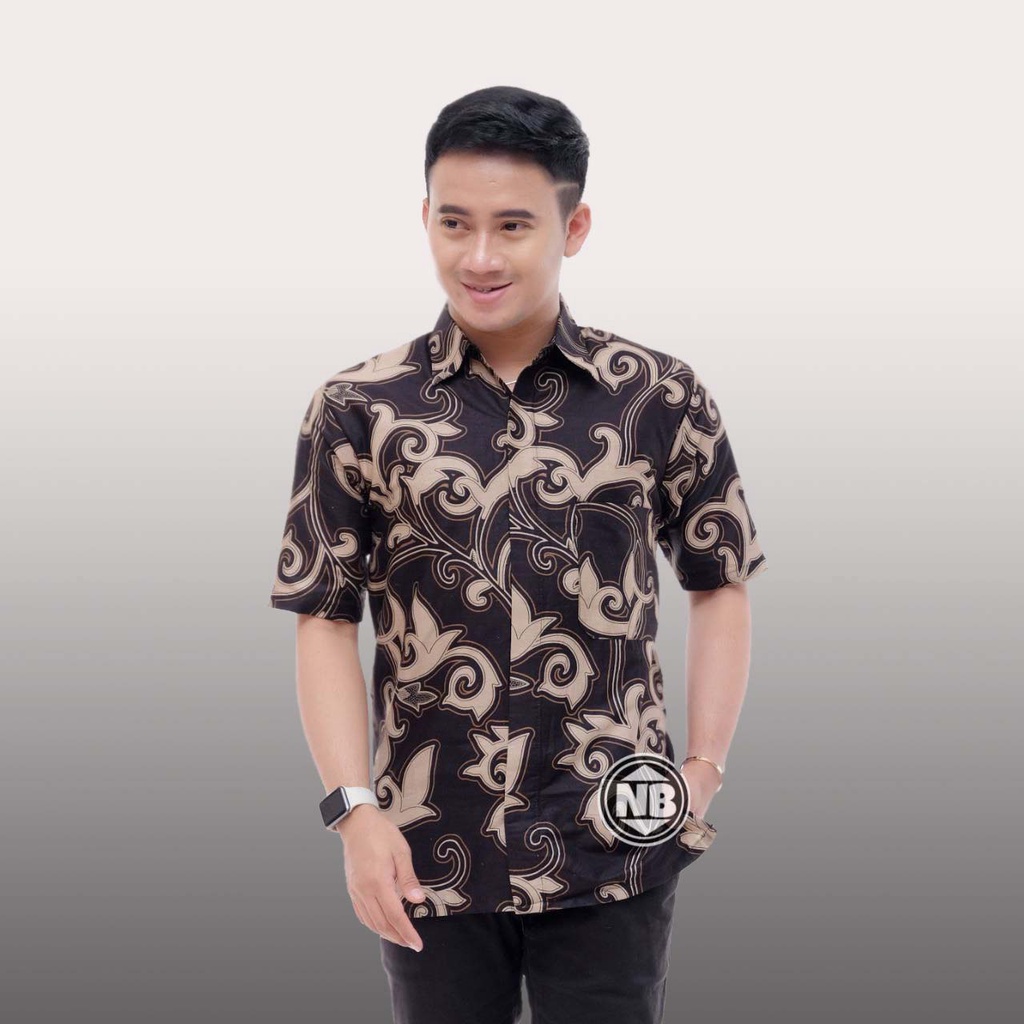 Batik Couple Motif Kangkung Hitam Atasan Batik Wanita Blouse Tali Pinggang Blouse Kancing Blouse kantor size M L XL XXL