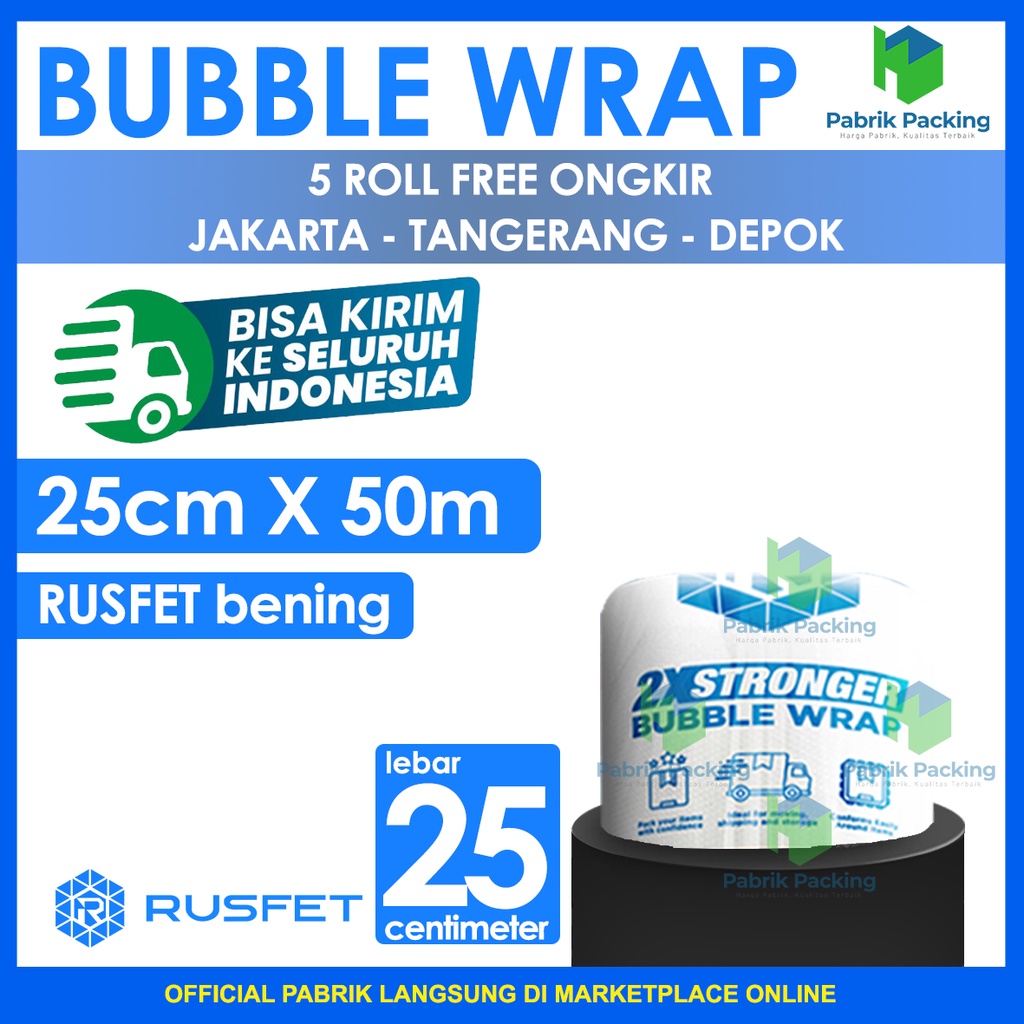 

Bubble Wrap Rusfet Bening 25CM X 50M Tebal Plastik Bubblewrap Roll