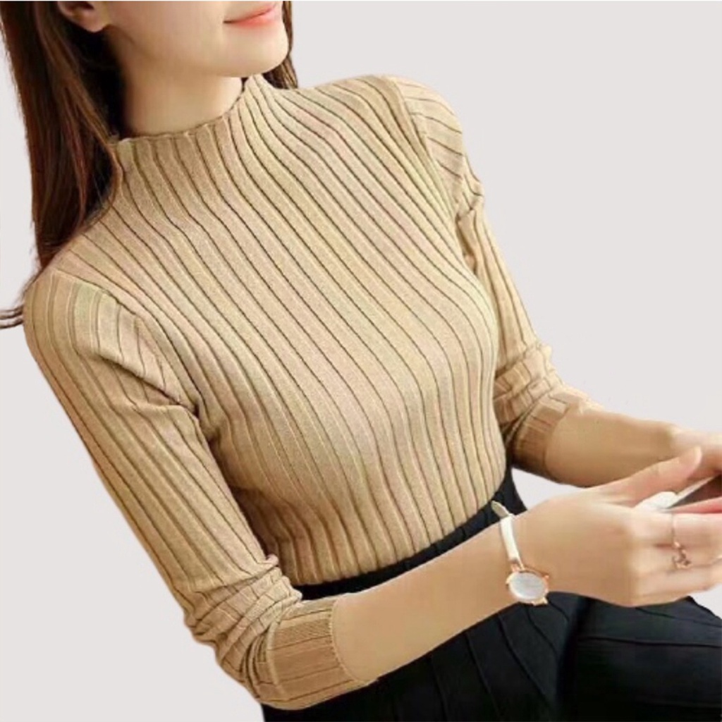 HOPYLOVY - Atasan Sweater Rajut Tebal Wanita Turtleneck Body Fit Turtle Azriel