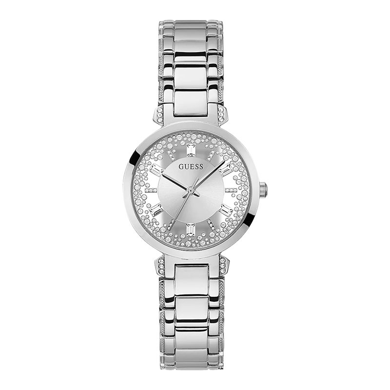 Jam Tangan Wanita Guess Crystal Clear GW0470L1 Ladies Silver Dial Stainless Steel Strap