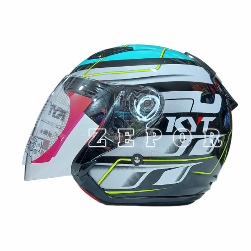 Helm KYT DJ MARU Motif Seri 13 Black Blue Original SNI DOT Half Face