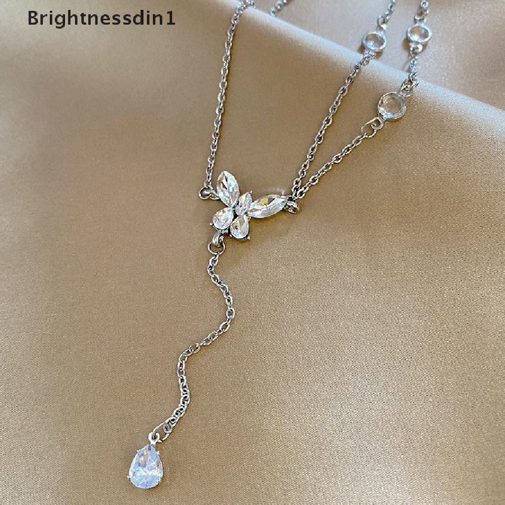 [Brightnessdin1] Rumbai Panjang Kristal Liontin Kalung Fashion Zirkon Kupu-Kupu Kalung Gothic Manis Vintage Wanita Perhiasan Kalung Butik