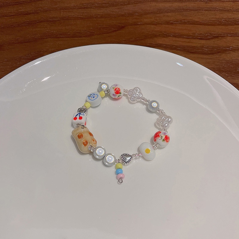 AY(CN) Gelang Tangan Beruang Resin Kartun Lucu Gelang Rantai Silver Untuk Aksesoris Perhiasan Wanita