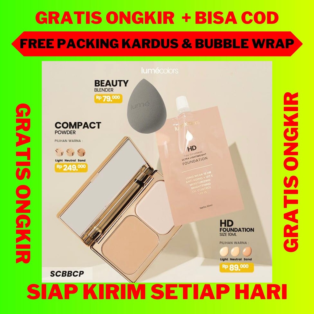 Lumecolors Bundling Paket HEMAT, Lumecolors Foundation Sachet, Lumecolors Compact Powder Two Way Cak