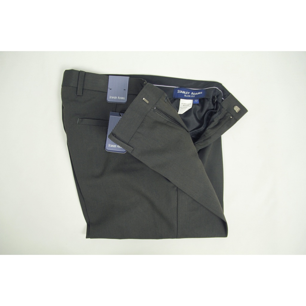 [COD] Celana Kerja Pria Formal STANLEY ADAMS Abu Gelap Berserat Slim Fit | Bahan Halus PR-08 | 100% Orignal Brand