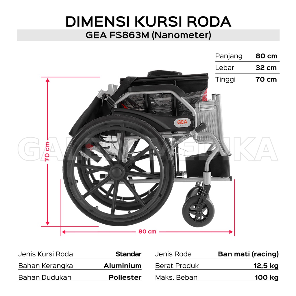 Kursi Roda GEA FS 863M Aluminium Nanometer - Kursi Roda Semi Travel Bisa dilipat