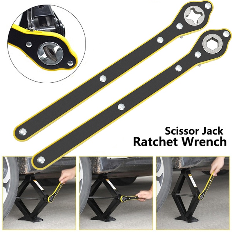 {Barang spot}Kunci Pas Dongkrak Mobil/Auto Labor-saving Jack Ratchet Wrench/Garage Tire Wheel Lug Wrench/Kunci Ratchet Wrench untuk dongkrak mobil