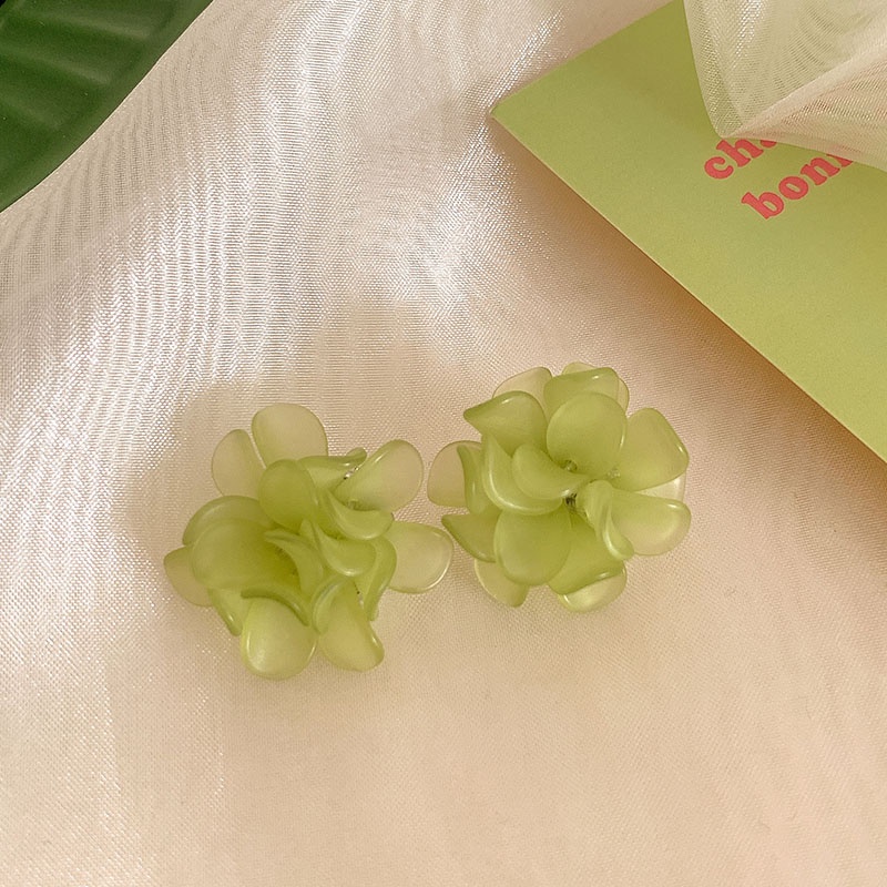 Anting Pejantan Mutiara Hijau Gaya Korea Fashion Bunga Wanita Stud Earrings Aksesoris Fashion