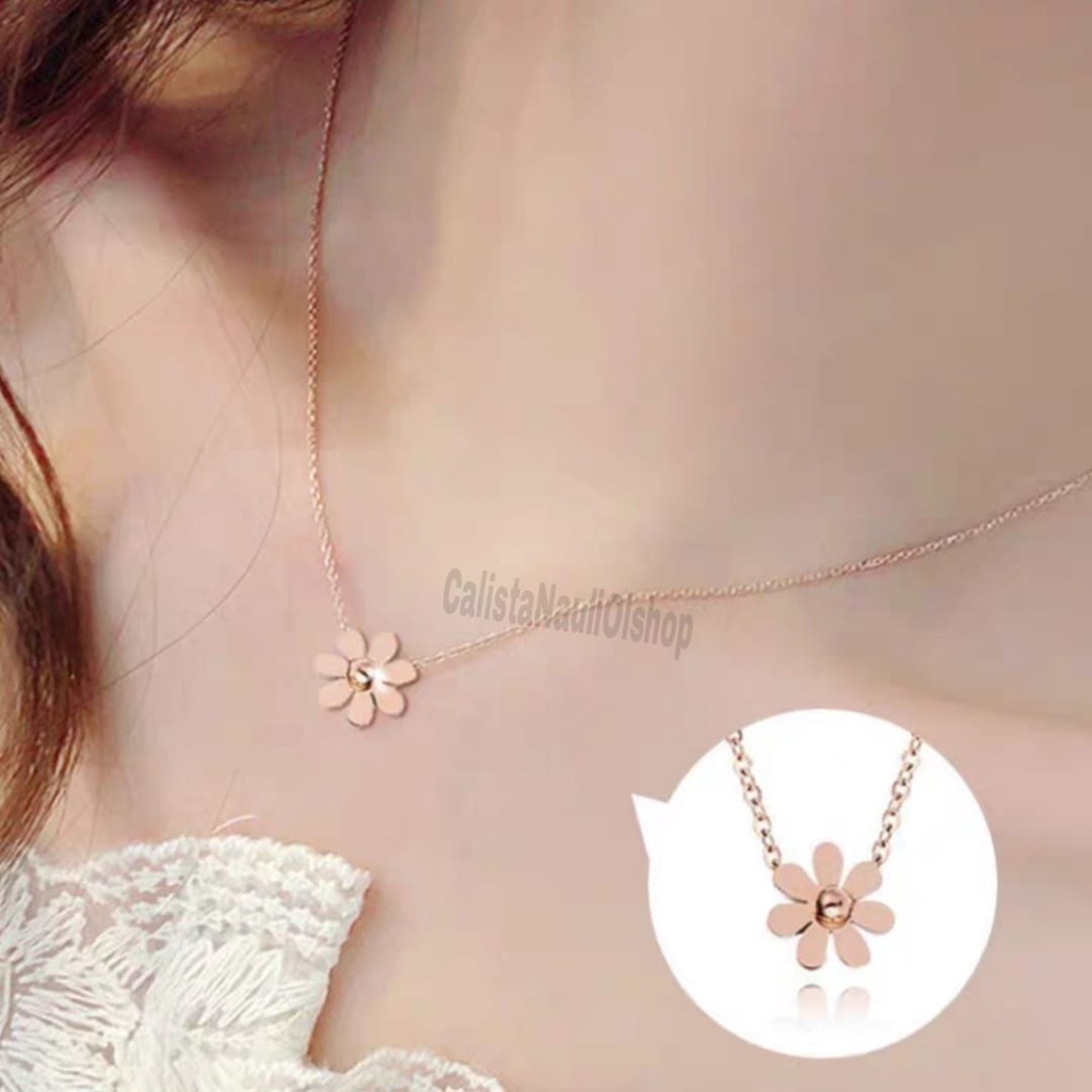 Kalung Titanium Bunga Daisy Fashionable Anti Karat Dan Anti Luntur