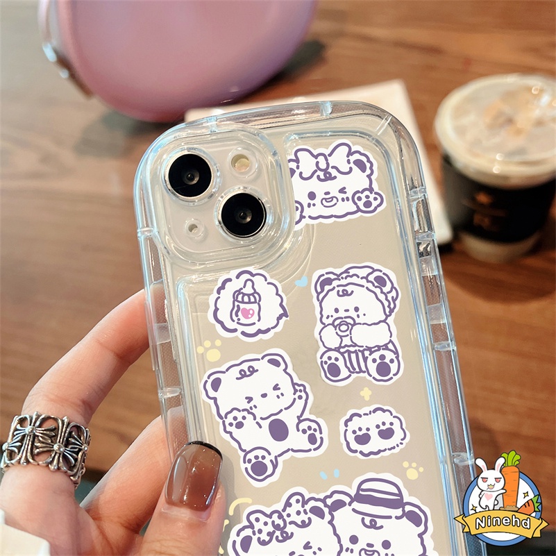 IPHONE Casing Kompatibel Untuk Iphone14 13 12 11 Pro Max X Xr Xs Max8 7 6 6s Plus SE Stiker Kartun Lucu Bening Kristal Airbag Ponsel Case Bumper Silikon Shockproof Lembut TPU Penutup Belakang