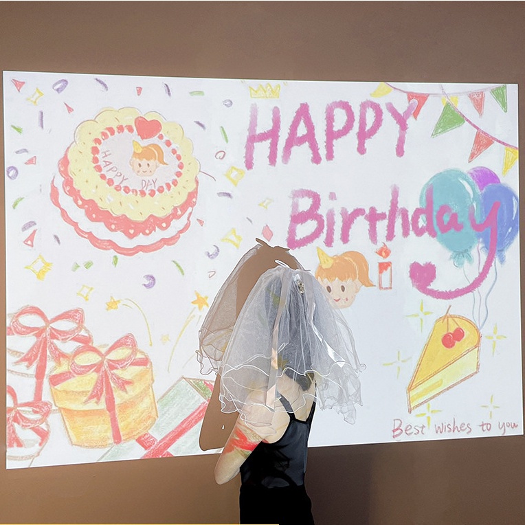 Happy Birthday Projector Party Lamp Cute Birthday Gift Idea HBD Photo Prop Decoration