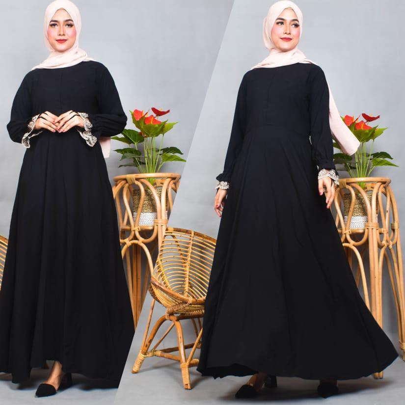 Rekomendasi Gamis Jetblack Premium tangan renda Jetblack Leuwitex
